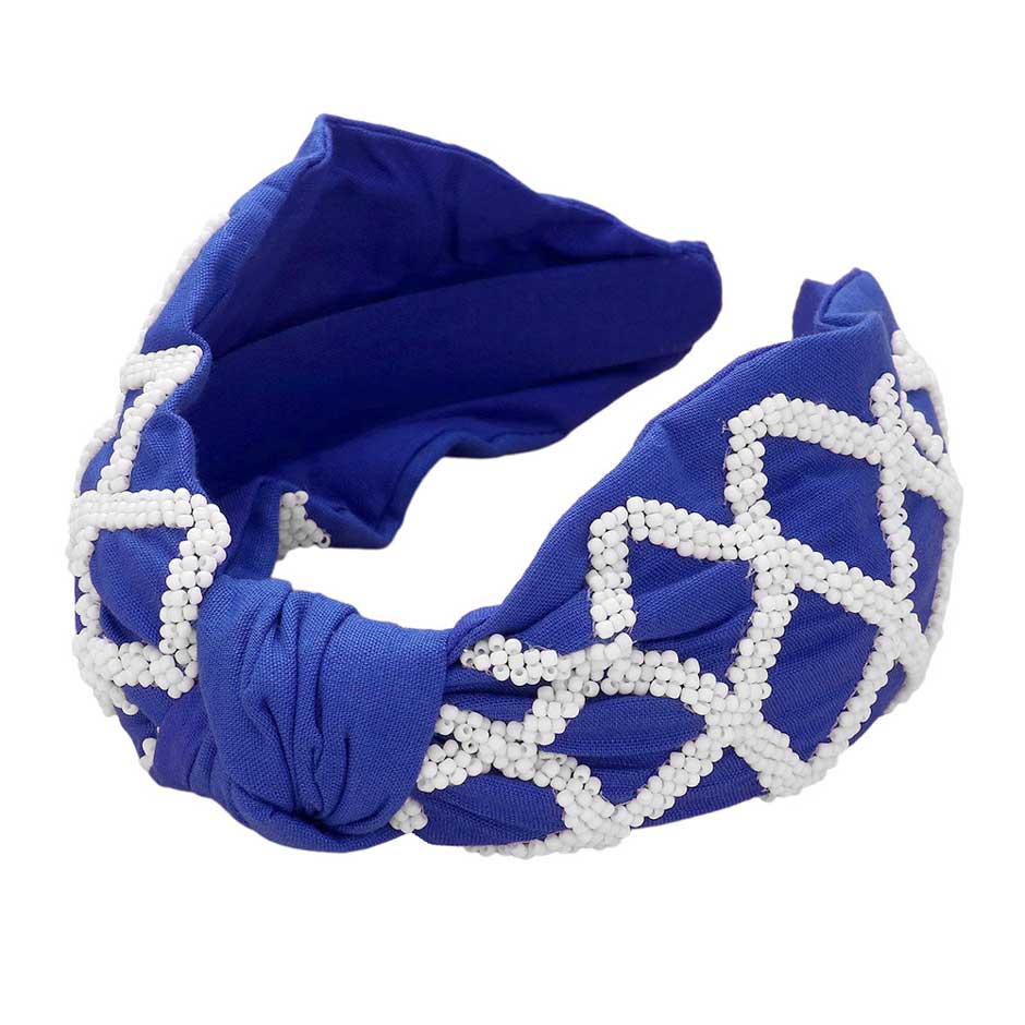Game Day Seed Beaded Check Patterned Knot Burnout Headband - Madeline Love - Flyclothing LLC