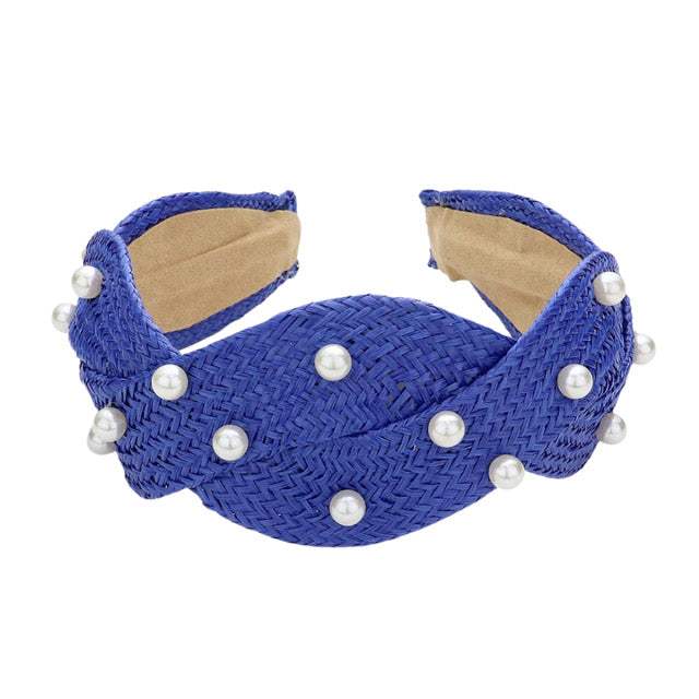 Pearl Embellished Braided Straw Headband - Madeline Love - Flyclothing LLC