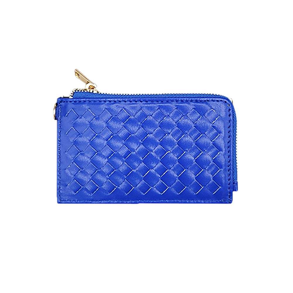 Faux Leather Basket Weave Flat Card Holder Wallet with Wristlet - Madeline Love - Flyclothing LLC