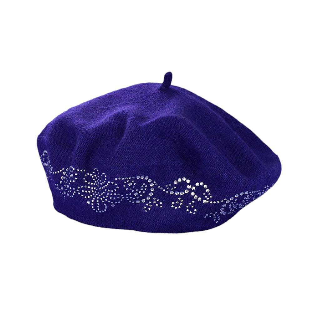 Flower Bling Studded Beret Hat - Madeline Love - Flyclothing LLC