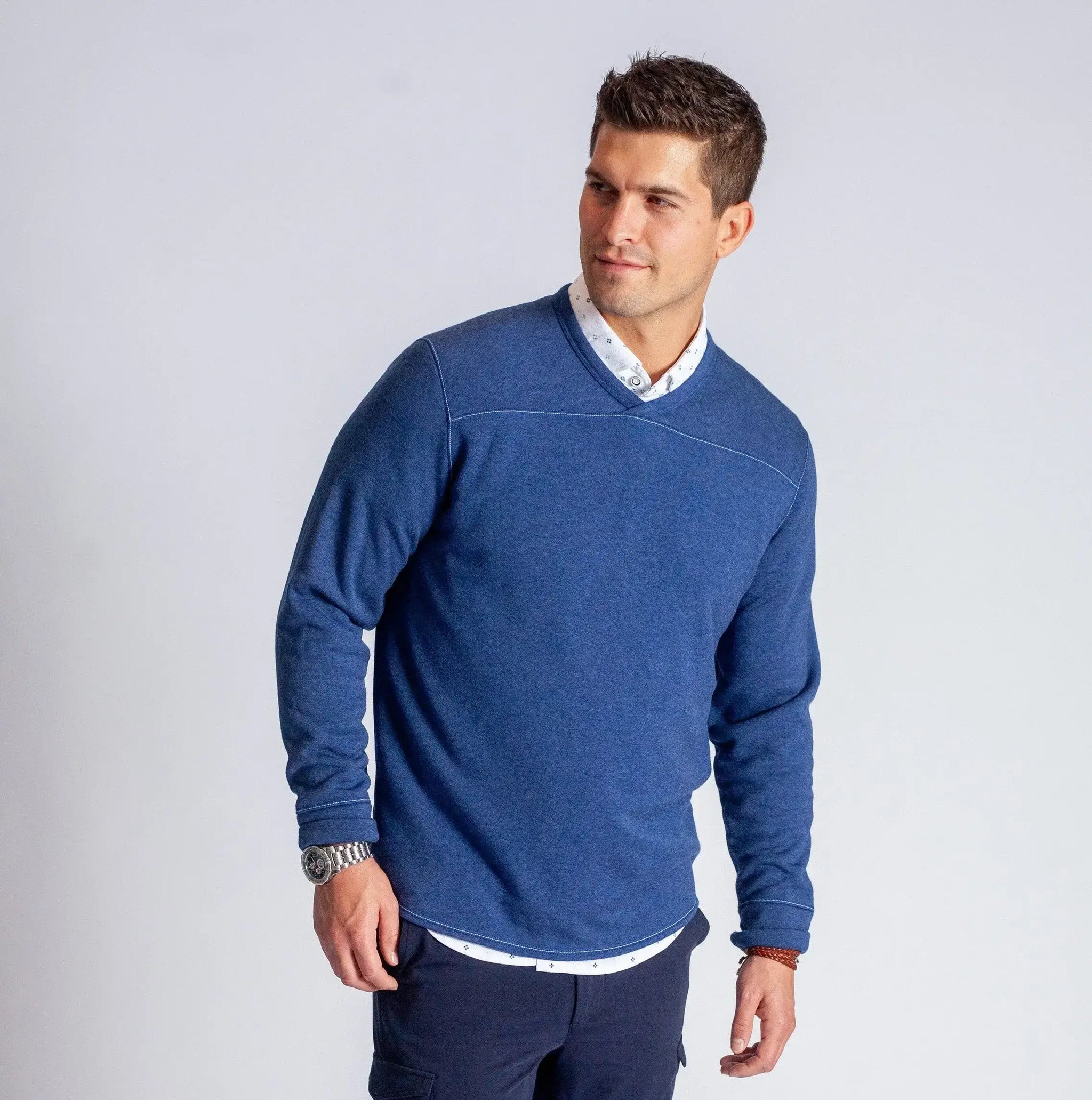 Rugvee Pullover V-Neck Sweatshirt - Tokyo Blue - Buki - Flyclothing LLC