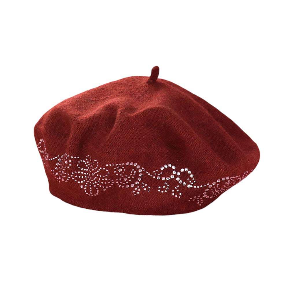 Flower Bling Studded Beret Hat - Madeline Love - Flyclothing LLC