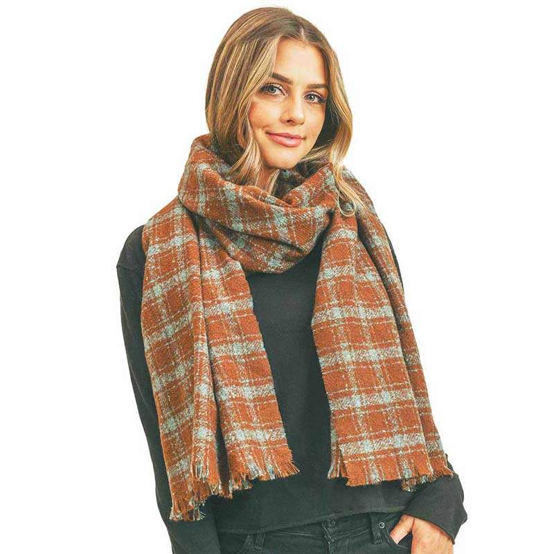 Plaid Check Lurex Oblong Scarf - Madeline Love - Flyclothing LLC