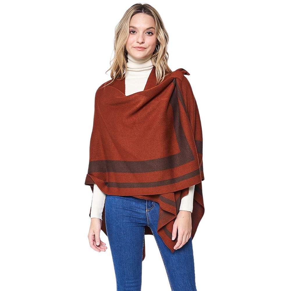 Striped Shoulder Strap Ruana Poncho - Madeline Love - Flyclothing LLC
