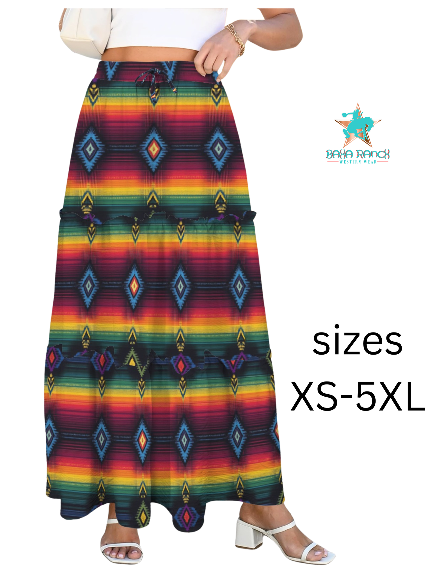 Baha Ranch Colores De Mexico Serape Maxi Prairie Skirt