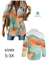 Baha Ranch Colores de Mexico Turquoise Desert Button Up Blouse