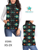 Baha Ranch Turquoise Orange Aztec Women's Western Puffy Vest