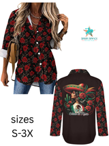 Baha Ranch Colores De Mexico Rose Floral Button Up Blouse