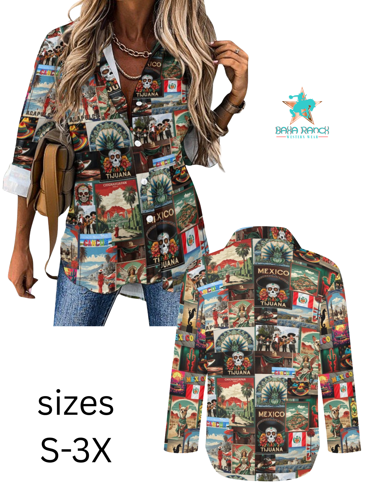 Baha Ranch Colores de Mexico Destination Mexico Button Up Shirt