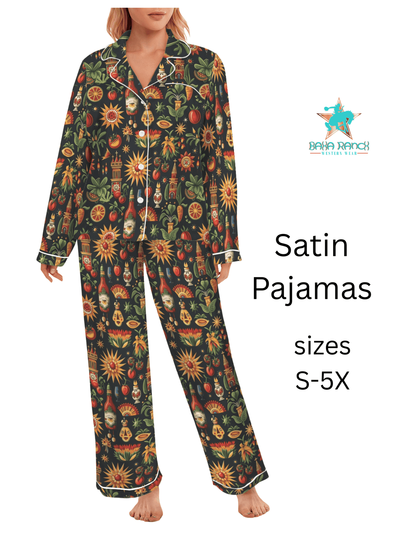 Baha Ranch Colores De Mexico - Mexican Culture Satin Pajamas - Baha Ranch Western Wear - Flyclothing LLC