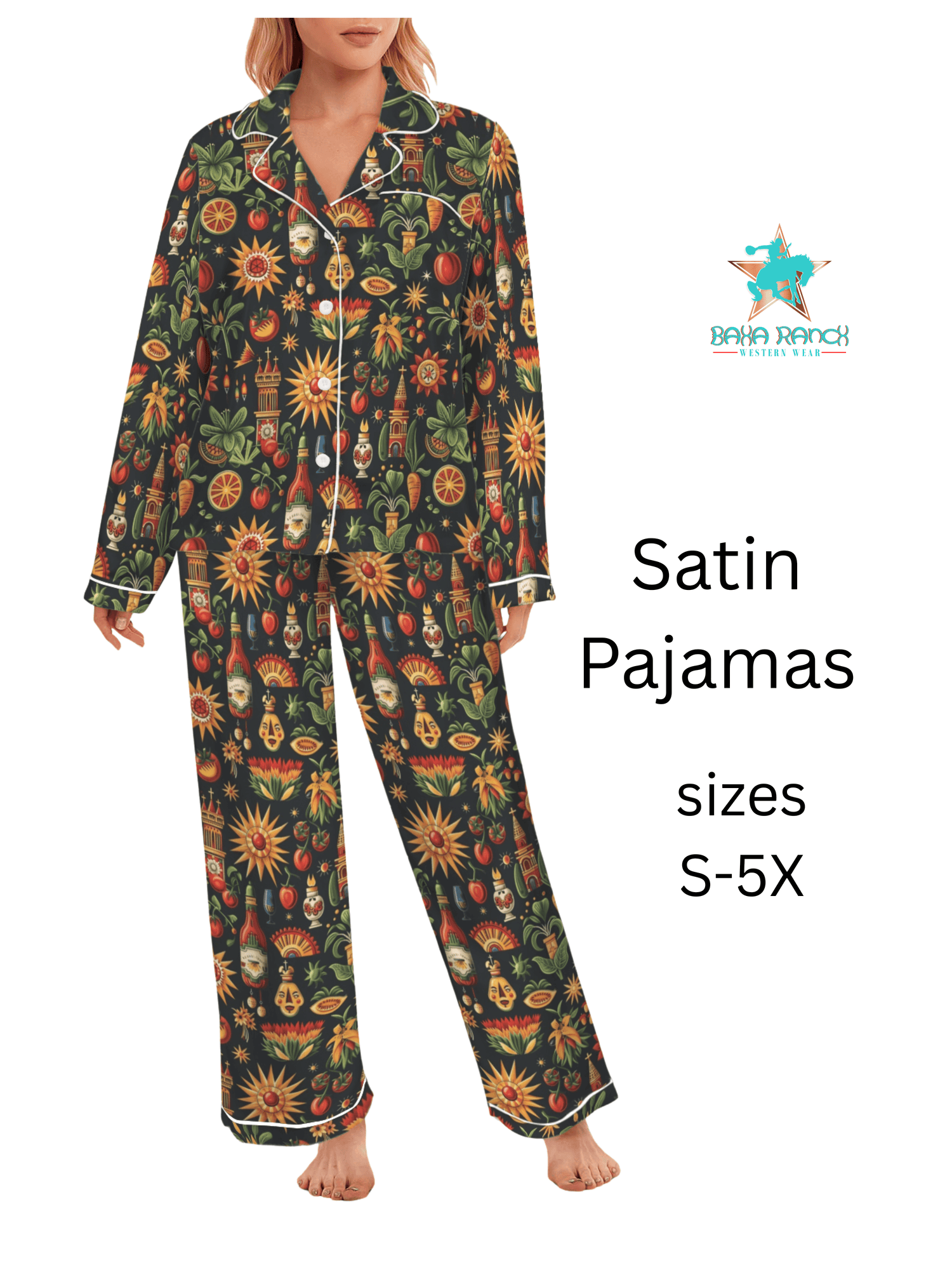 Baha Ranch Colores De Mexico - Mexican Culture Satin Pajamas - Baha Ranch Western Wear - Flyclothing LLC