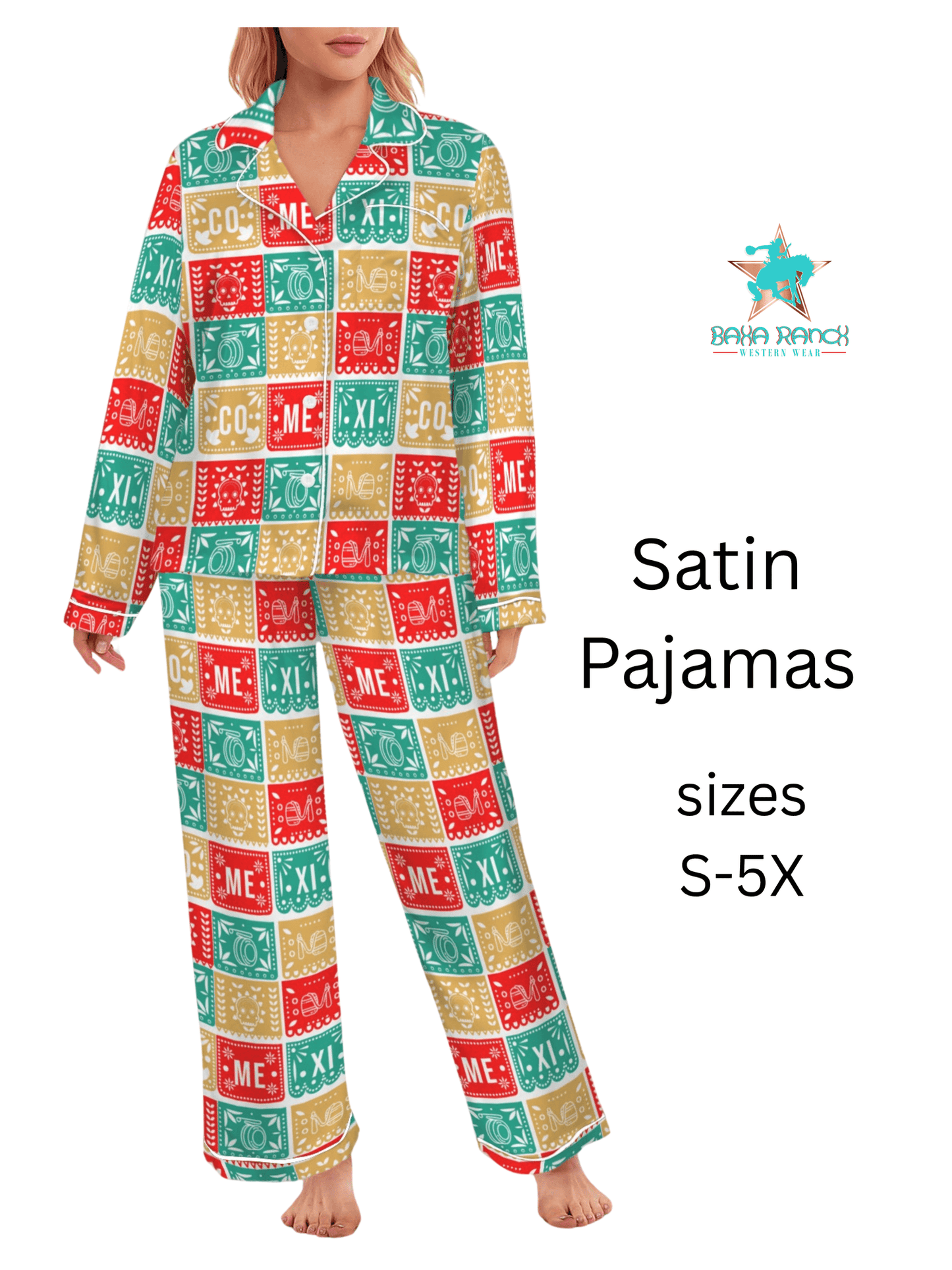 Baha Ranch Colores De Mexico Picado Womens Satin Pajamas