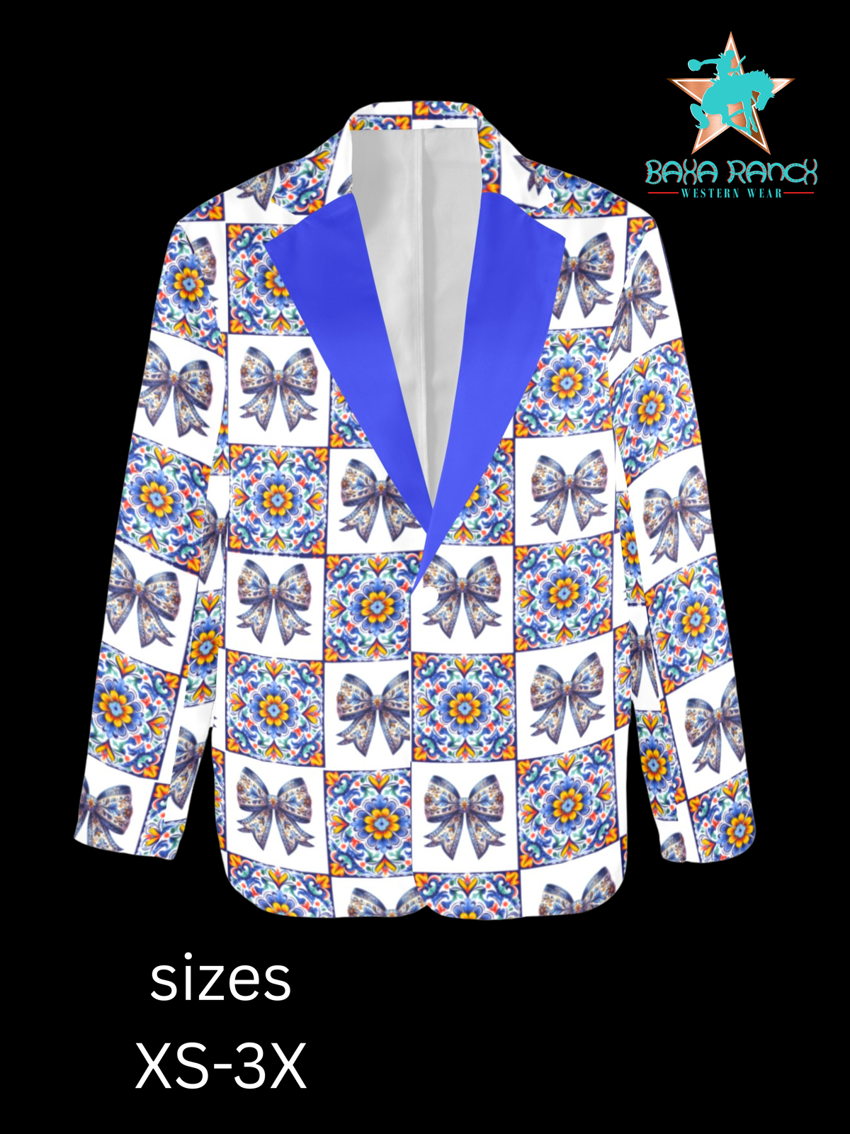 Baha Ranch Blue Bow Talavera Floral Blazer - Baha Ranch Western Wear - Flyclothing LLC