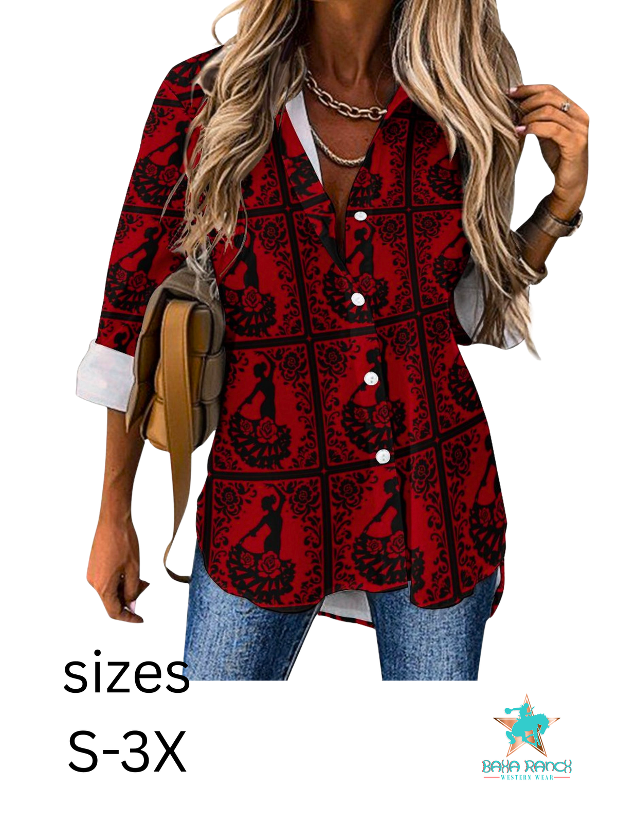 Baha Ranch Colores de Mexico Flamenco Floral Button Up Blouse - Baha Ranch Western Wear - Flyclothing LLC