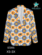 Baha Ranch Colores de Mexico Blue Yellow Mexican Floral Blazer