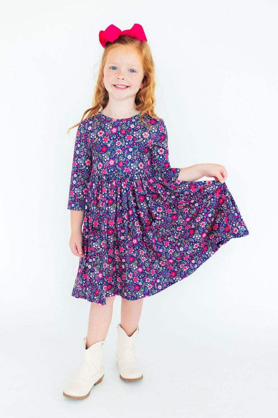 Flower Farm 3/4 Sleeve Pocket Twirl Dress - Mila & Rose ® - Flyclothing LLC