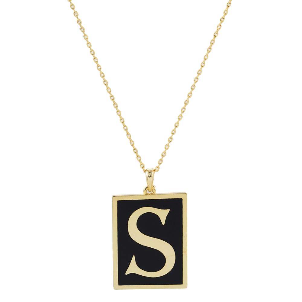 Gold Dipped Enamel Rectangle Monogram Pendant Necklace - Madeline Love - Flyclothing LLC