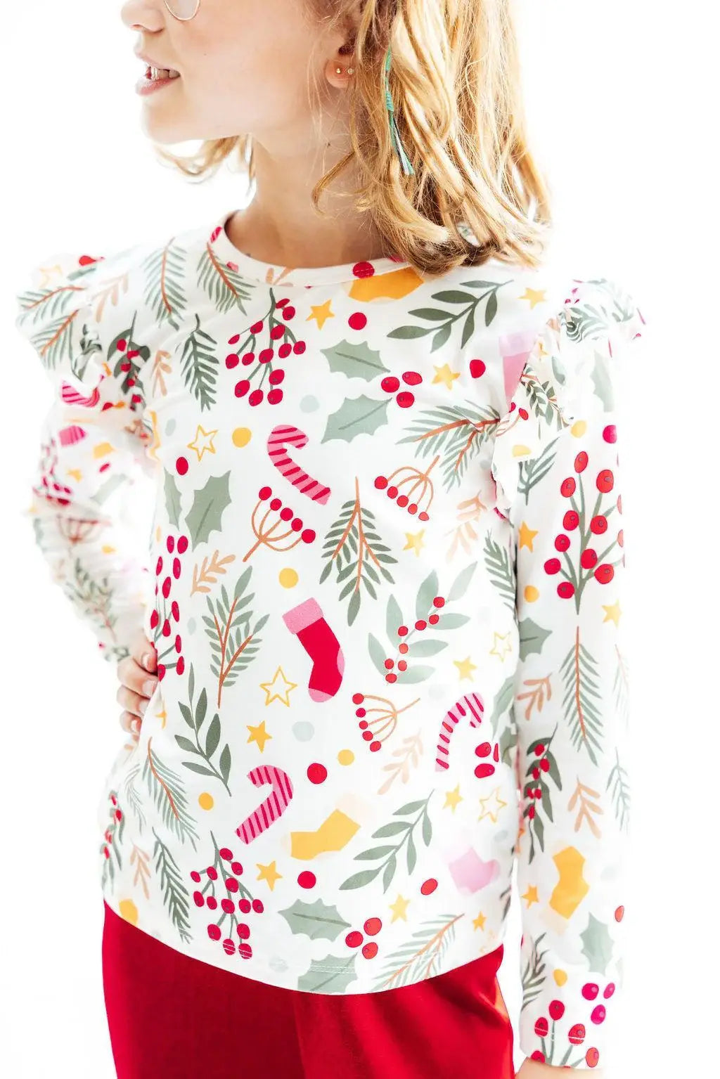 Holly Jolly Christmas L/S Ruffle Tee - Mila & Rose ® - Flyclothing LLC