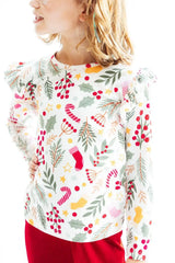 Holly Jolly Christmas L/S Ruffle Tee - Mila & Rose ® - Flyclothing LLC