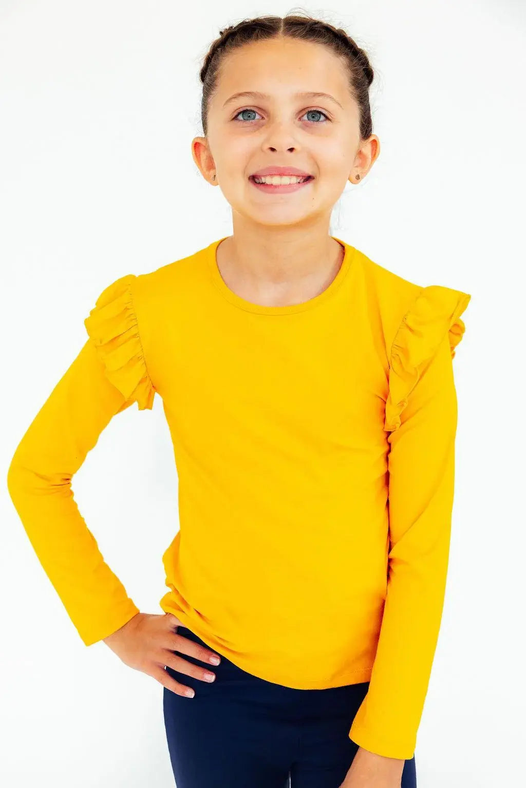Mustard L/S Ruffle Tee - Mila & Rose ® - Flyclothing LLC