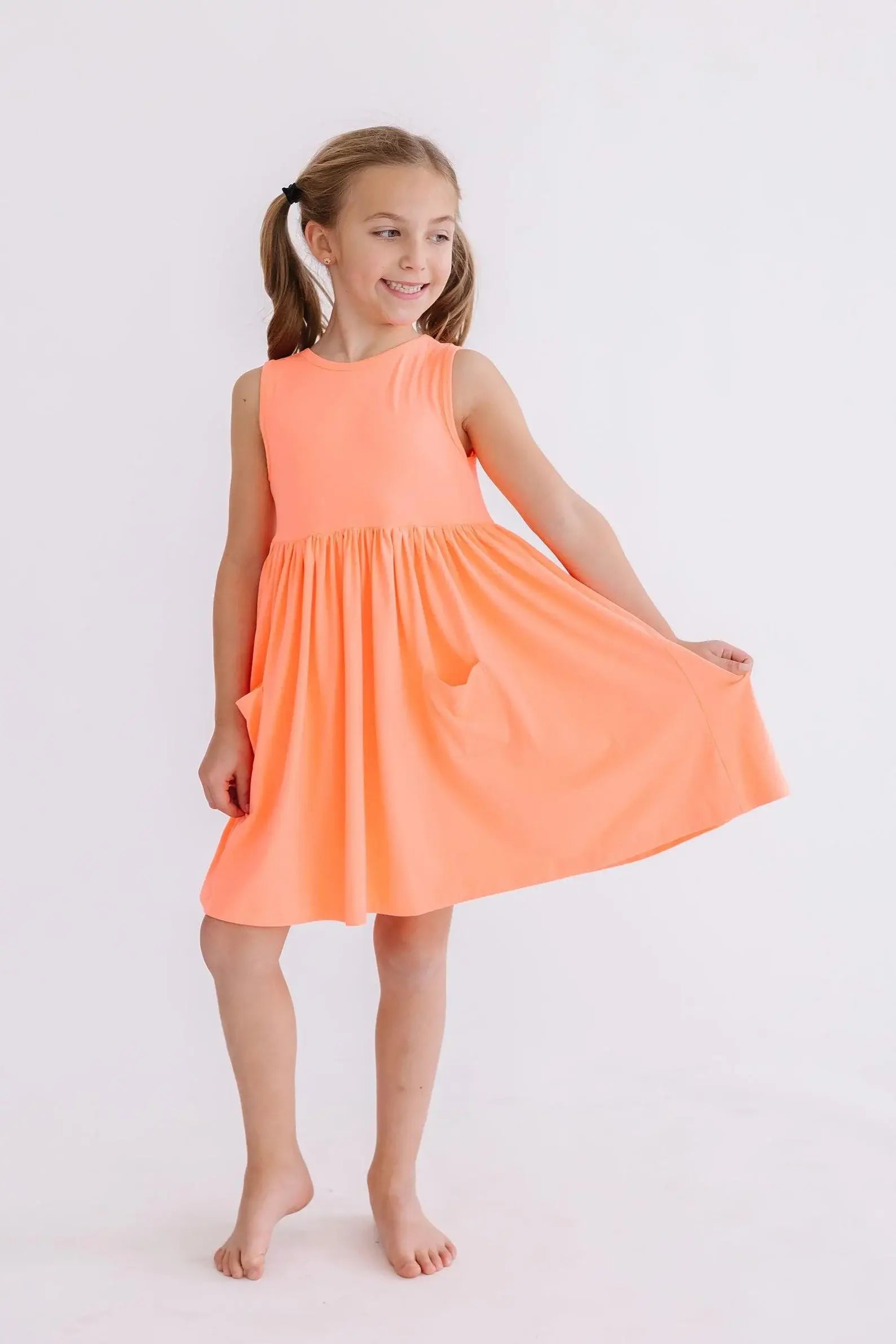 Neon Coral Tank Pocket Twirl Dress - Mila & Rose ® - Flyclothing LLC