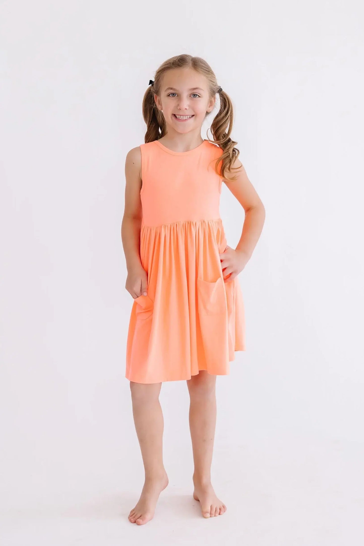 Neon Coral Tank Pocket Twirl Dress - Mila & Rose ® - Flyclothing LLC