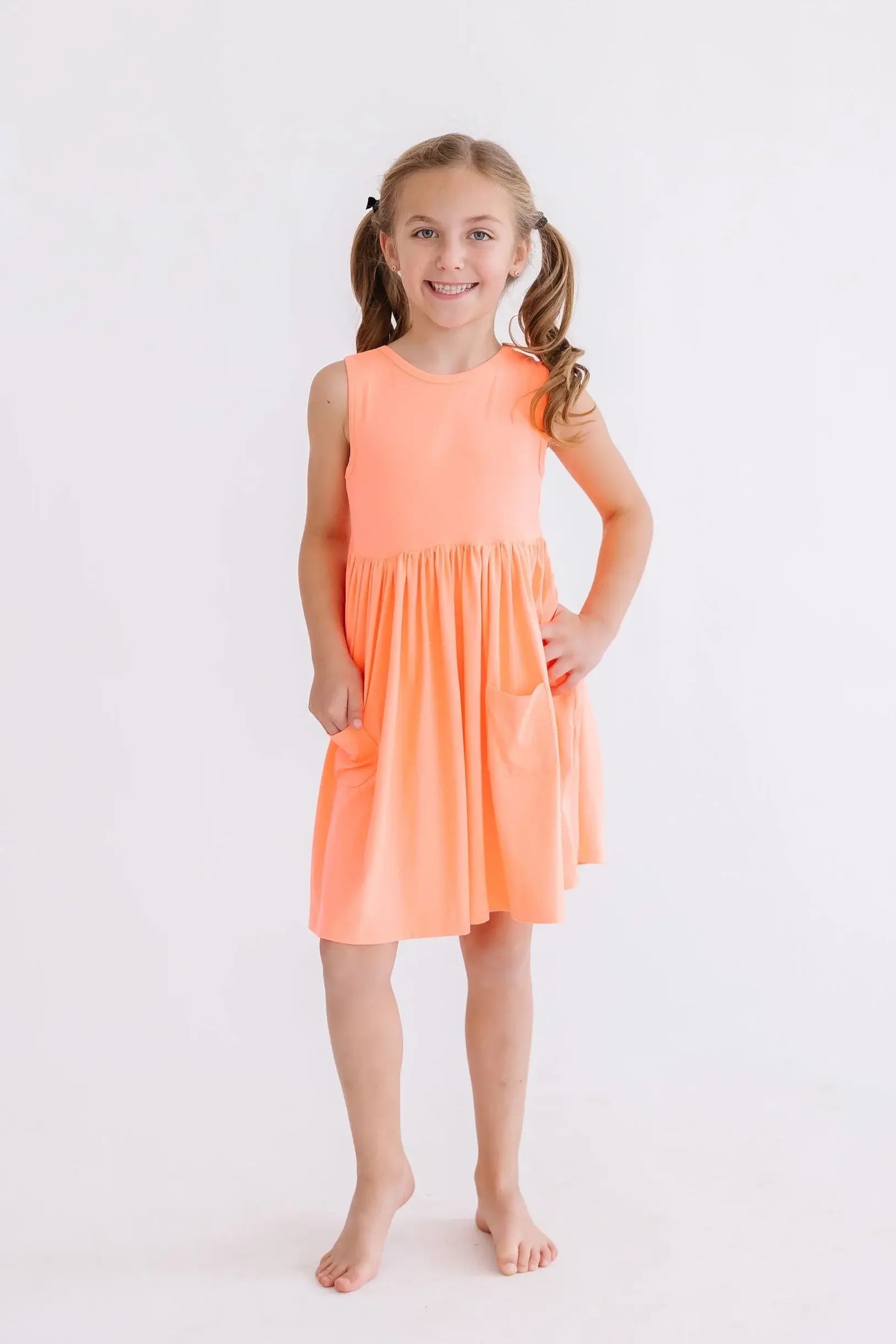 Neon Coral Tank Pocket Twirl Dress - Mila & Rose ® - Flyclothing LLC