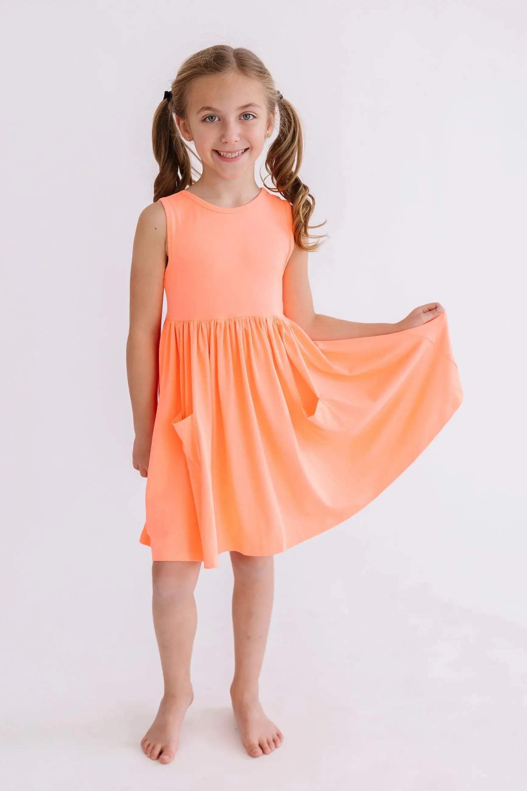 Neon Coral Tank Pocket Twirl Dress - Mila & Rose ® - Flyclothing LLC