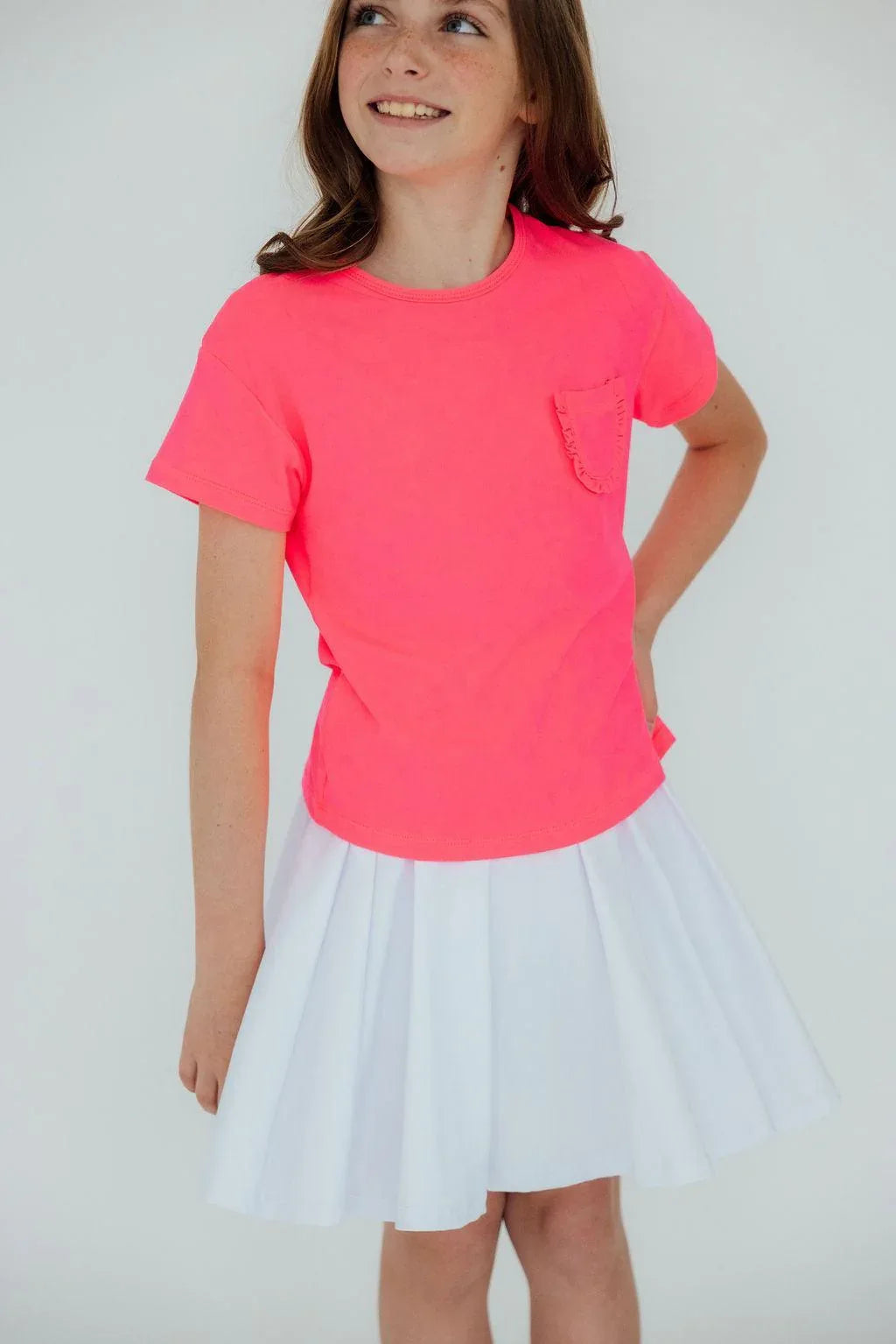 Neon Pink Ruffle Pocket Tee - Mila & Rose ® - Flyclothing LLC