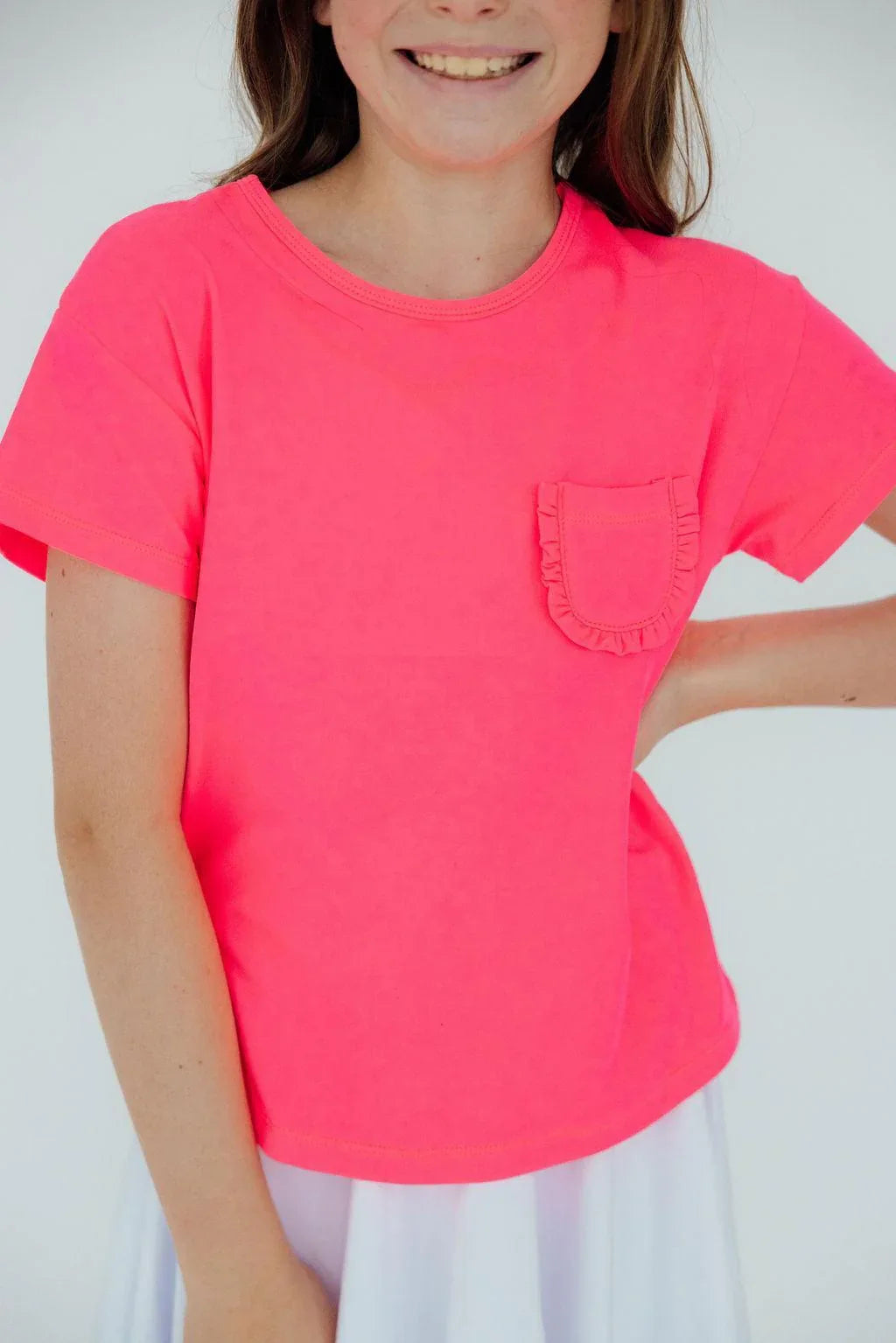 Neon Pink Ruffle Pocket Tee - Mila & Rose ® - Flyclothing LLC