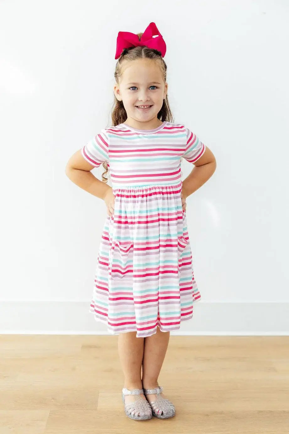 Pastel Stripes S/S Pocket Twirl Dress - Mila & Rose ® - Flyclothing LLC