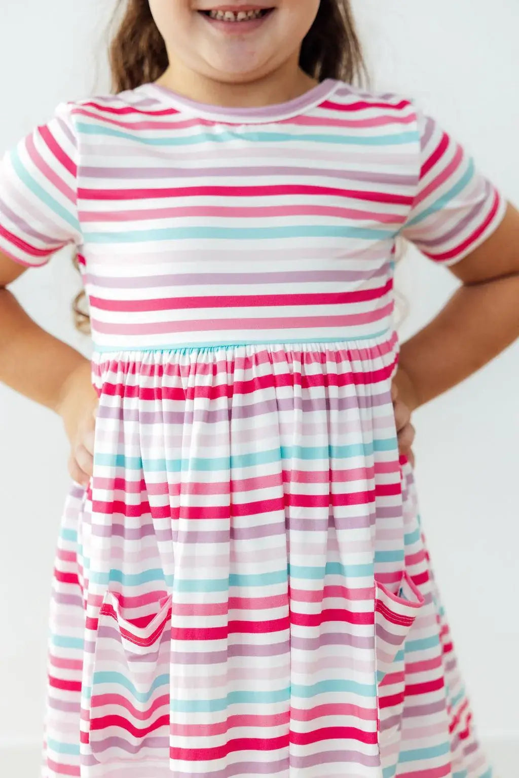 Pastel Stripes S/S Pocket Twirl Dress - Mila & Rose ® - Flyclothing LLC