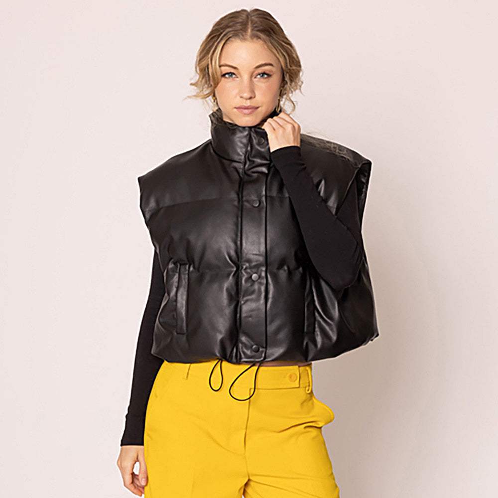 Faux Leather Padded Vest - Madeline Love - Flyclothing LLC