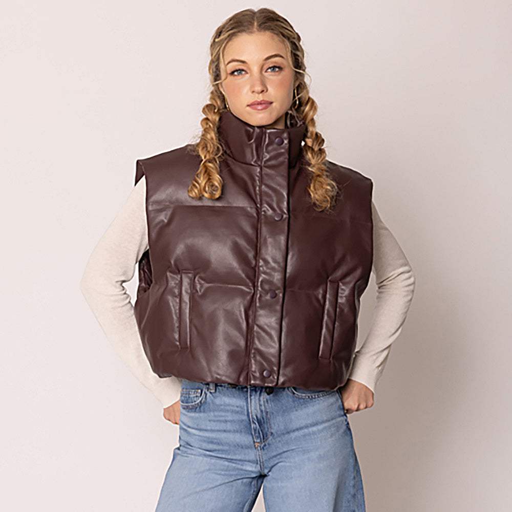 Faux Leather Padded Vest - Madeline Love - Flyclothing LLC