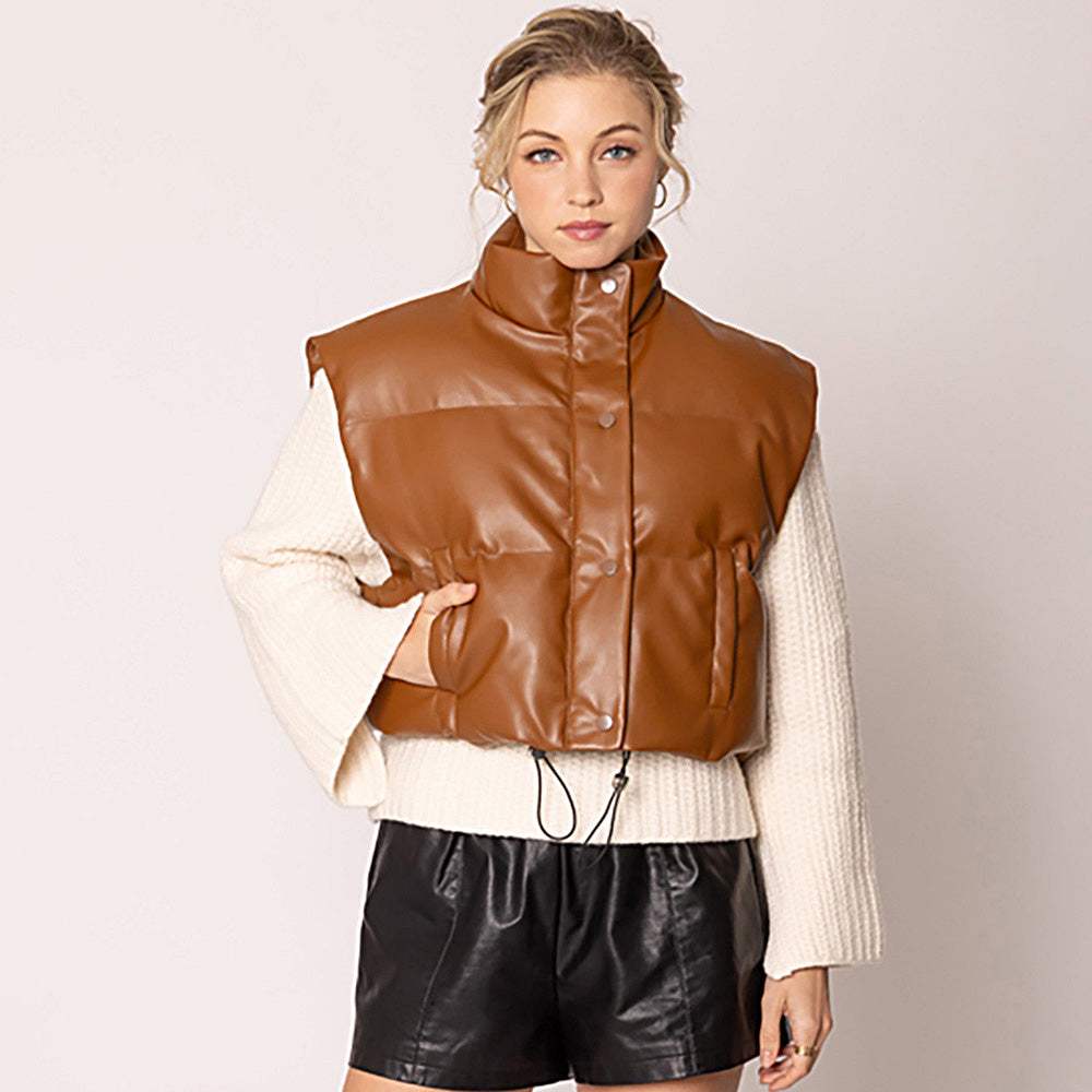 Faux Leather Padded Vest - Madeline Love - Flyclothing LLC