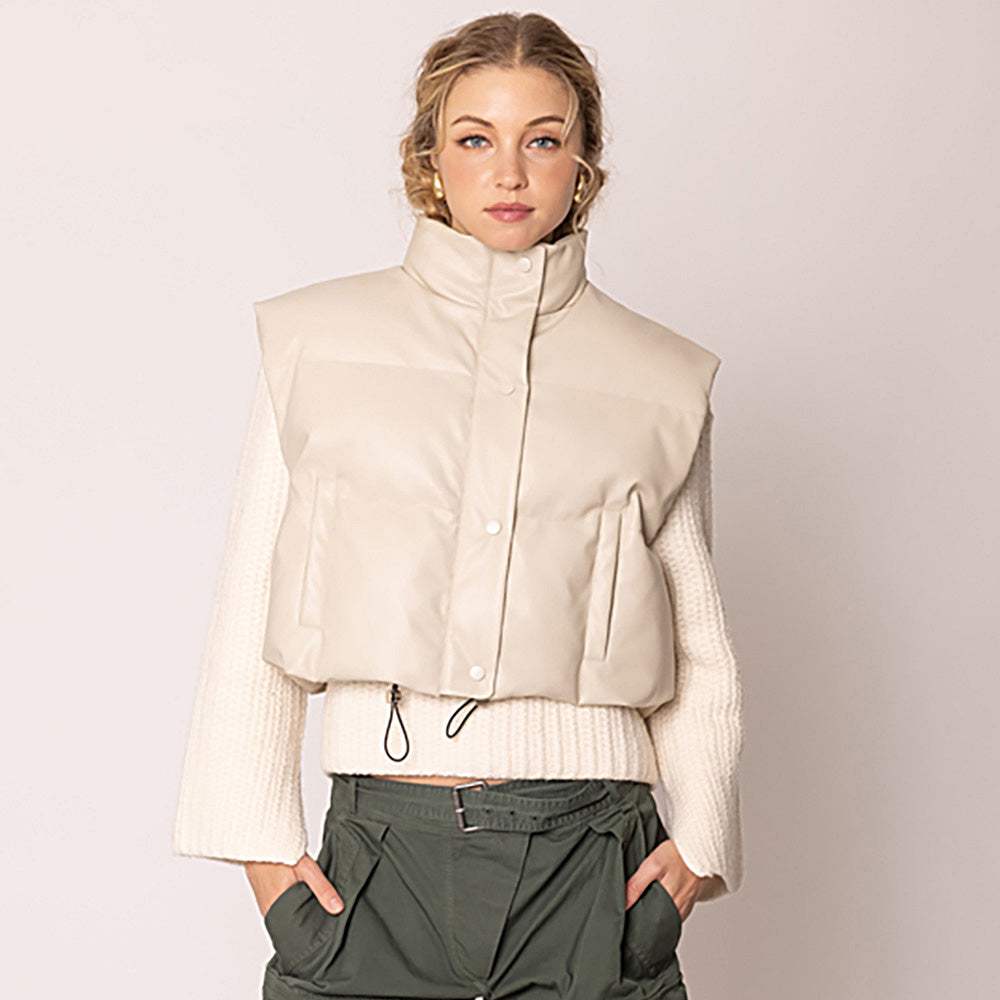 Faux Leather Padded Vest - Madeline Love - Flyclothing LLC