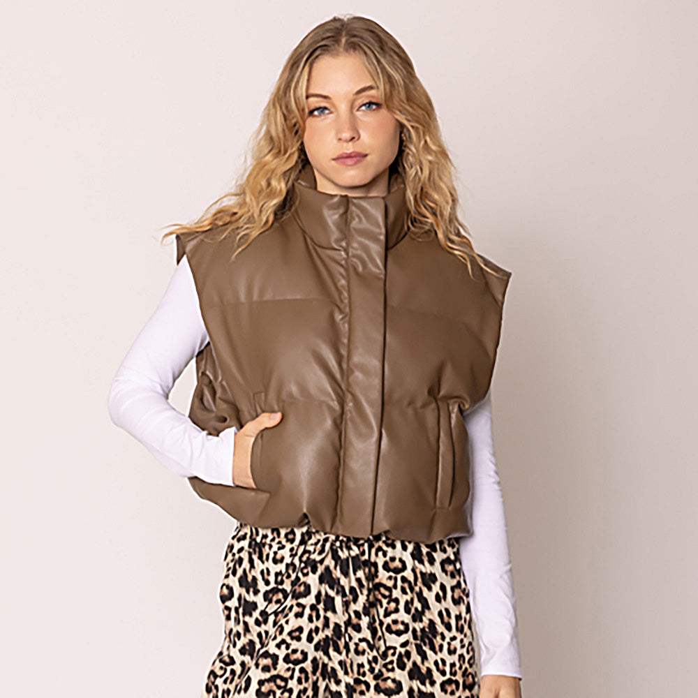 Faux Leather Padded Vest - Madeline Love - Flyclothing LLC