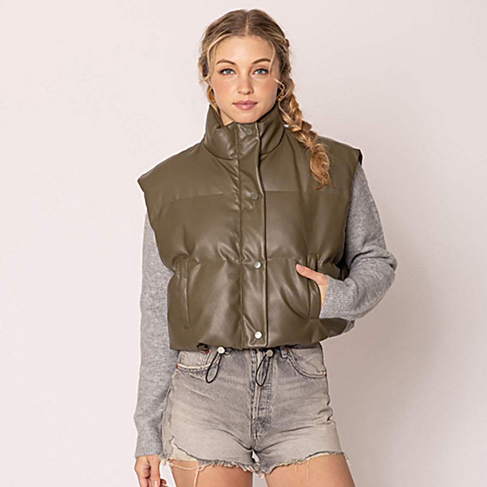 Faux Leather Padded Vest - Madeline Love - Flyclothing LLC