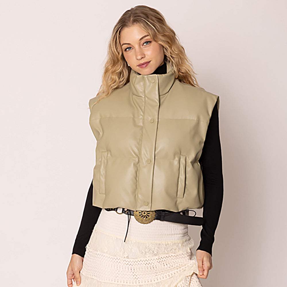 Faux Leather Padded Vest - Madeline Love - Flyclothing LLC