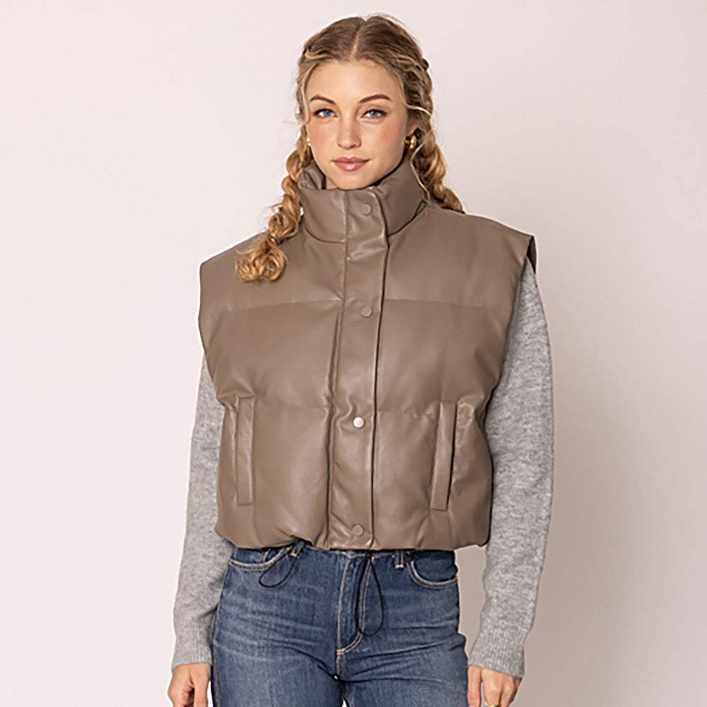 Faux Leather Padded Vest - Madeline Love - Flyclothing LLC