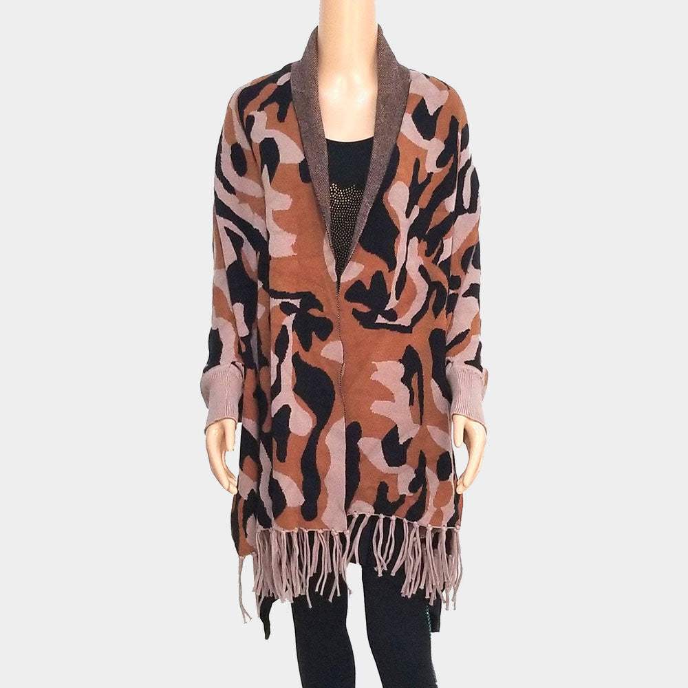 Camo Pattern Fringe Poncho - Madeline Love - Flyclothing LLC