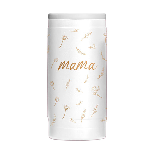Mothers Day 12oz Mama with Repeating Flowers White Powdercoat SlimCan Coolie - Logo Brands - Flyclothing LLC