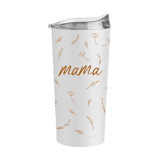 Mothers Day 20oz Mama with Repeating Flowers White Powder Coat Tumbler - Logo Brands - Flyclothing LLC