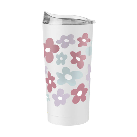 Spring 20oz Repeating Colorful Flowers White Powder Coat Tumbler - Logo Brands - Flyclothing LLC