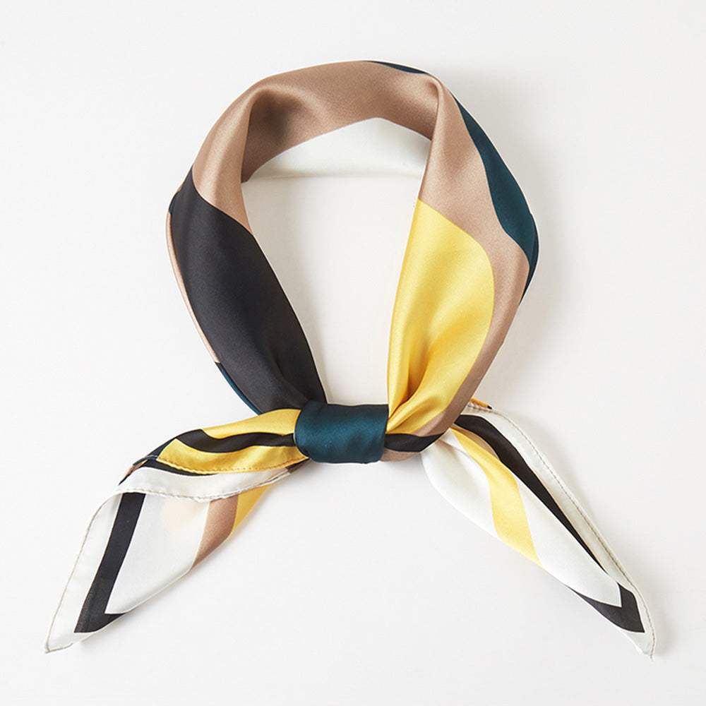 Geometric Pattern Printed Square Silky Satin Bandana Scarf - Madeline Love - Flyclothing LLC