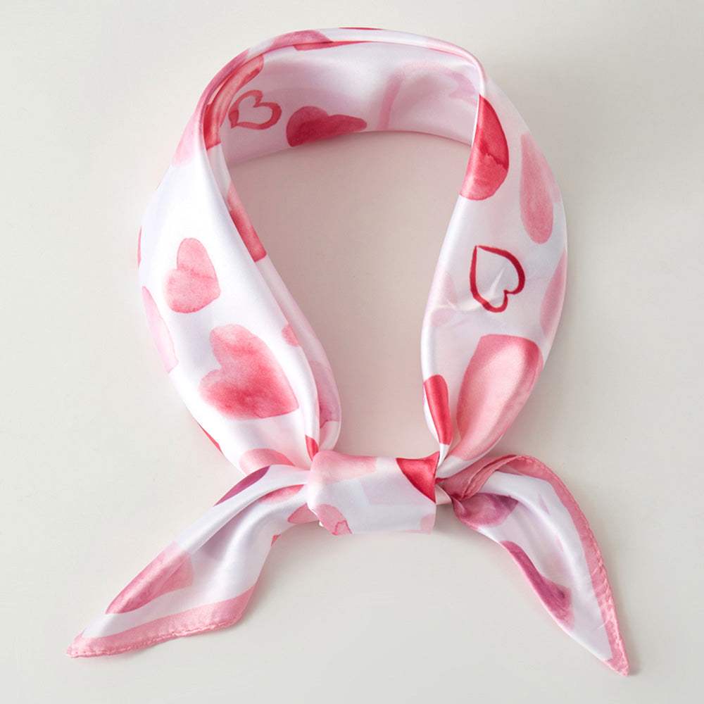 Heart Pattern Printed Square Silky Satin Bandana Scarf - Madeline Love - Flyclothing LLC