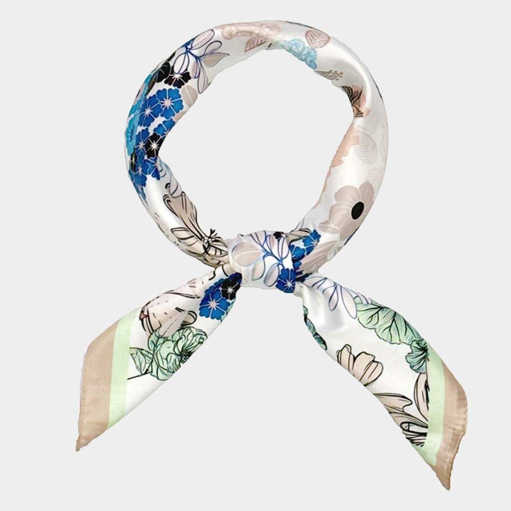 Earthy Floral Garden Printed Square Silky Satin Scarf - Madeline Love - Flyclothing LLC