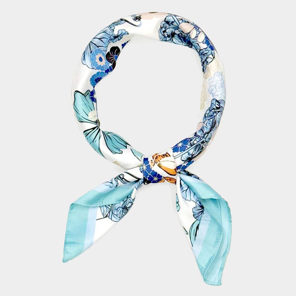 Earthy Floral Garden Printed Square Silky Satin Scarf - Madeline Love - Flyclothing LLC