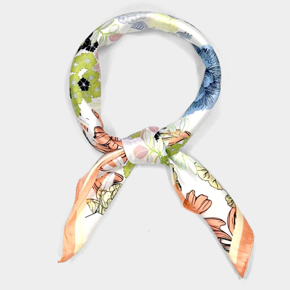 Earthy Floral Garden Printed Square Silky Satin Scarf - Madeline Love - Flyclothing LLC