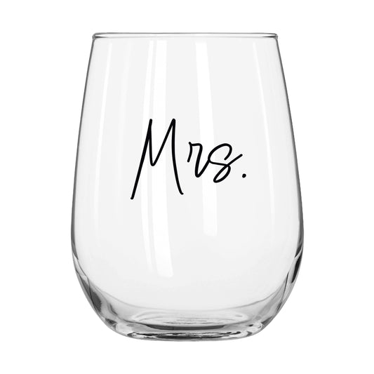 Wedding Collection Script Mrs. 16oz Glass Curved Beverage - Logo Brands - Flyclothing LLC
